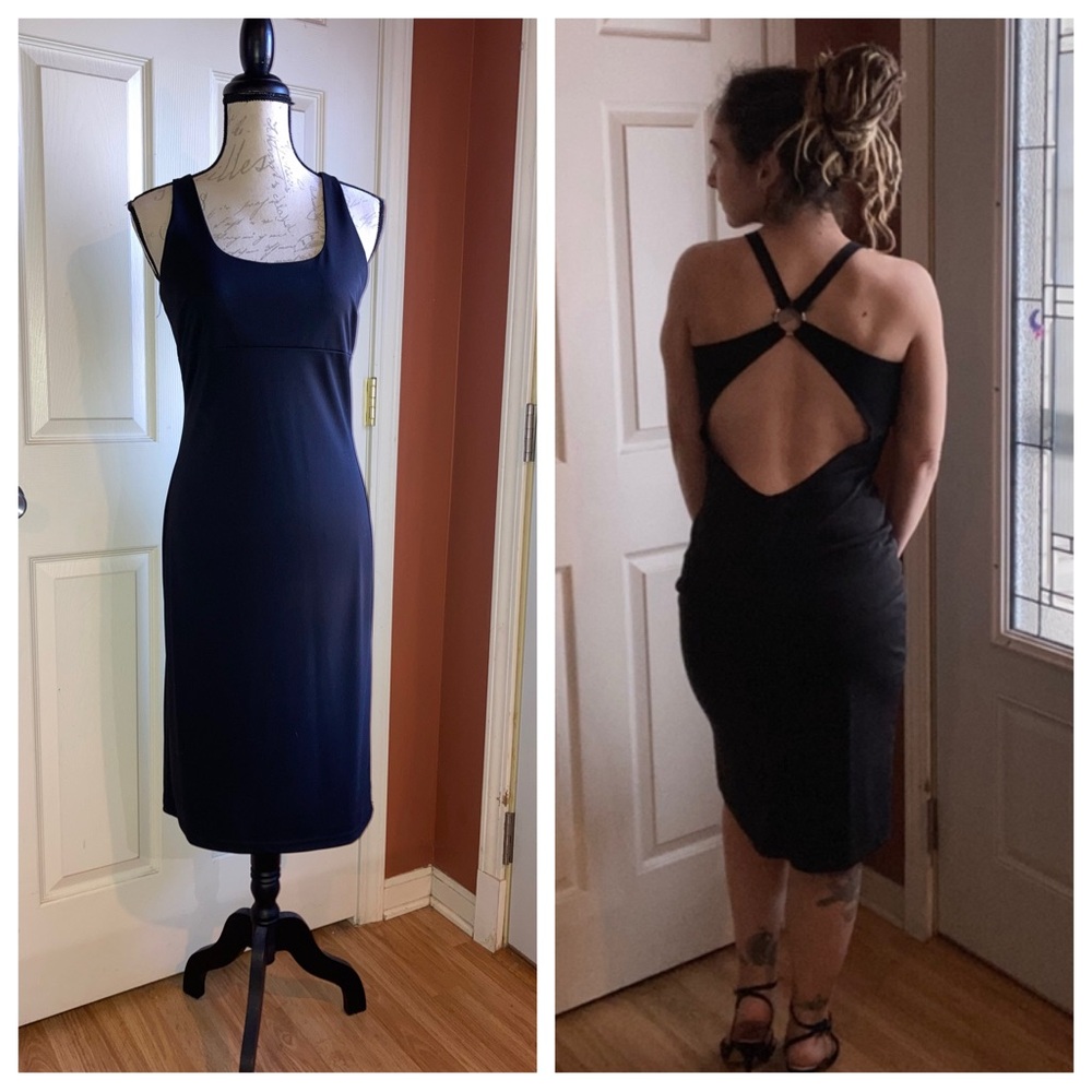 Vintage Y2K Low Back Little Black Dress Midi Sleeveless Medium by Younique
